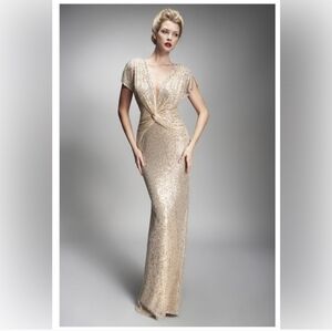 Nicole Bakti Gown Silver Sequins Mermaid Fromt Twist 14